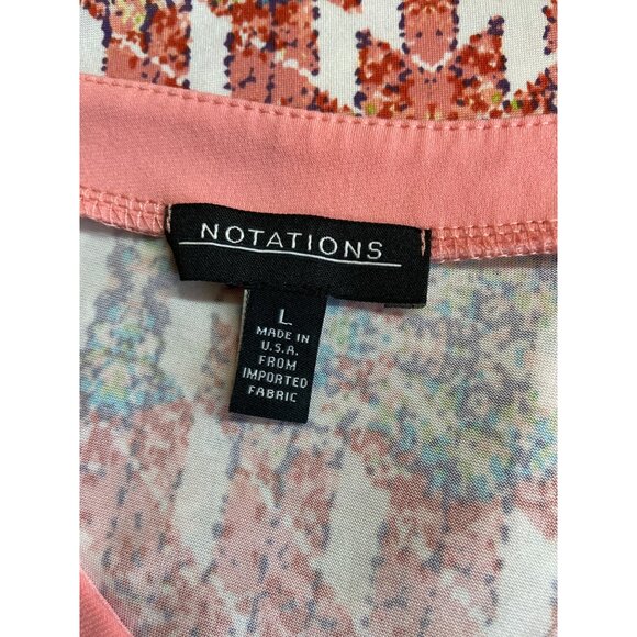 Notations Womens Top Large Multicolor Geometric V-Neck Coral Trim Grannycore - Picture 3 of 8